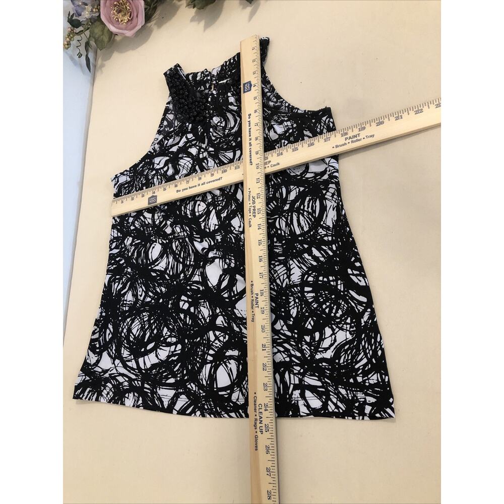 Cato Women’s Sleeveless Beaded Neck Top Medium Black White Abstract Print - Picture 10 of 10